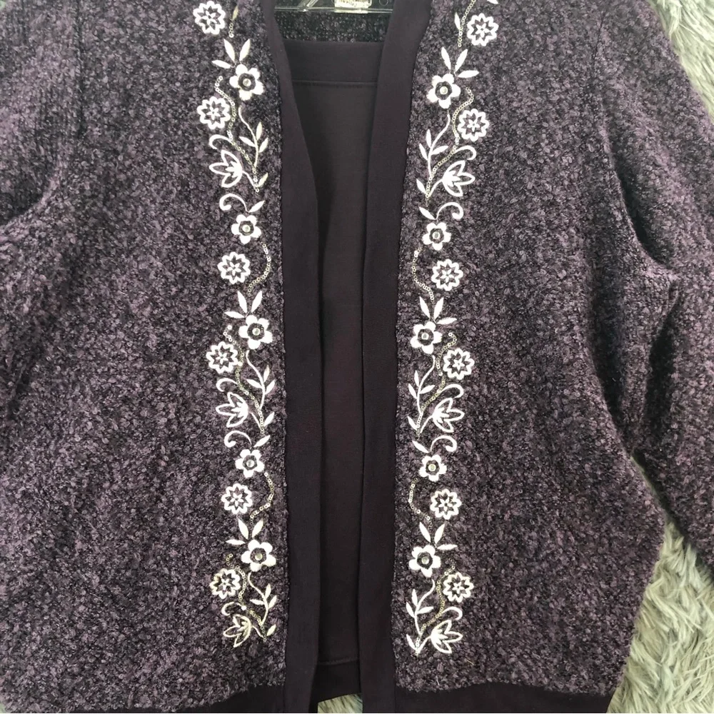 Cathy Daniels Pants Set 2 Piece XL Sweater Matching Pull On Pant Set Embroidered